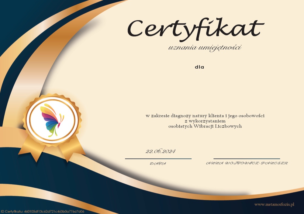 Certyfikat — kurs Wibracje