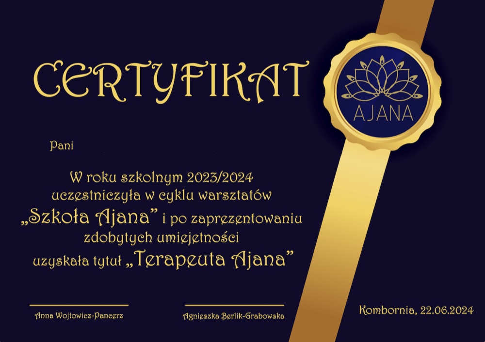 Zaświadczenie — terapeuta metody Ajana